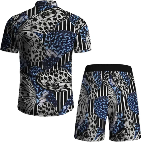 Miniatura 47 de RPOVIG Conjunto de playa a juego con camisas y pantalones cortos para hombre, ropa floral hawaiana para festival, conjuntos de 2 piezas con sombrero