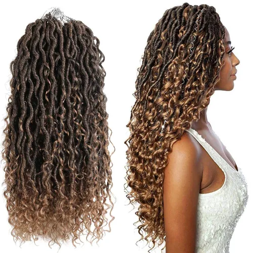 Miniatura 27 de Copper Goddess Faux Locs Cabello de Ganchillo con Puntas Rizadas, 7 Paquetes de 14 Pulgadas Boho Goddess Locs Cabello de Ganchillo, Cabello