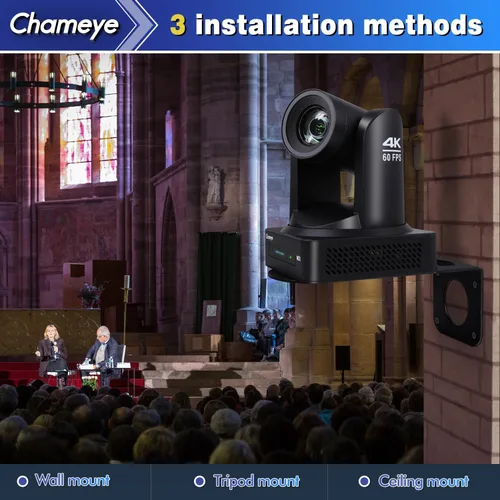 Miniatura 8 de Chameye Cámara PTZ NDI 4K 60FPS NDI, cámara de transmisión en vivo con seguimiento automático AI, compatible con salida 4K 60fps NDI HX3, zoom Negro