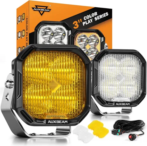 Miniatura 17 de Auxbeam Color Play Series - Luces LED Pod DRL Ámbar de 3" 100W Combo Spot Flood de Doble Color Señal de Giro Lámpara de Conducción Antiniebla Cubo