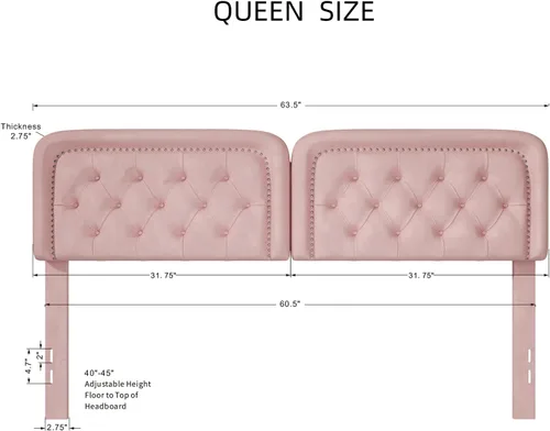 Miniatura 2 de Cabecero tapizado capitonado tamaño Queen, cabecera con botones de altura ajustable, solo cabecera Queen, madera maciza resistente y duradera