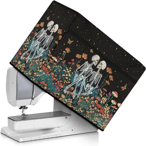 Miniatura 32 de Mumeson Cubierta antipolvo para máquina de coser de gatos negros con flores, para la mayoría de máquinas de coser estándar, plegable, duradera