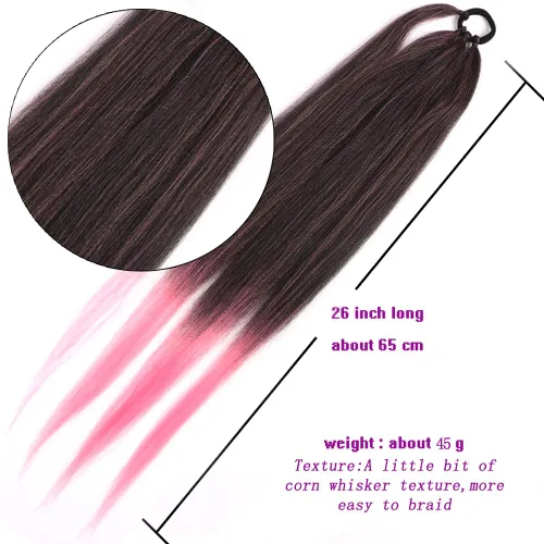 Miniatura 2 de Extensiones de cola de caballo, 2 piezas sintéticas con lazo para el cabello, extensiones trenzadas, cola de moño, anillo de banda de goma de 26