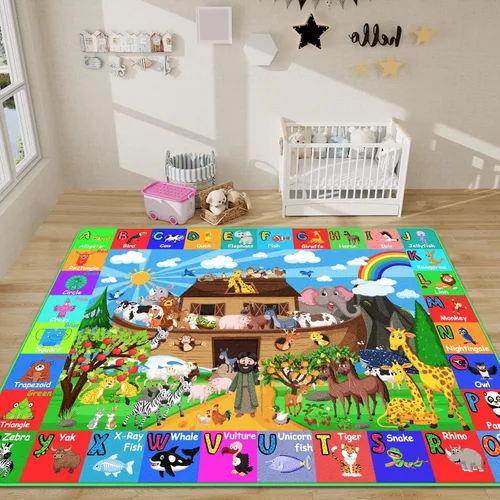 Miniatura 11 de Alfombra interactiva de aprendizaje del mundo oceánico de 3 pies 3 pulgadas x 5 pies con ABC, animales marinos, números y formas para niños pequeños