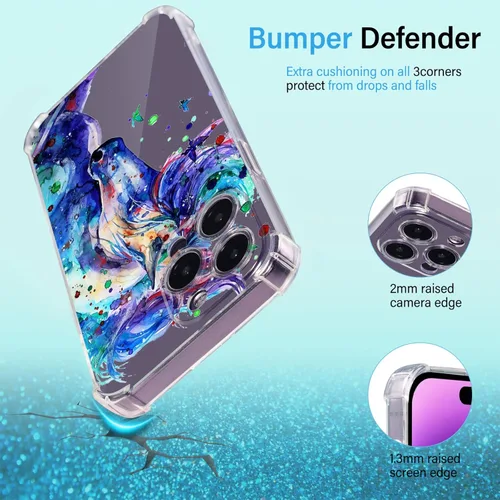Miniatura 8 de Roemary Funda púrpura para iPhone 13 Pro Max con diseño de caballo azul, patrón de acuarela con protector de pantalla