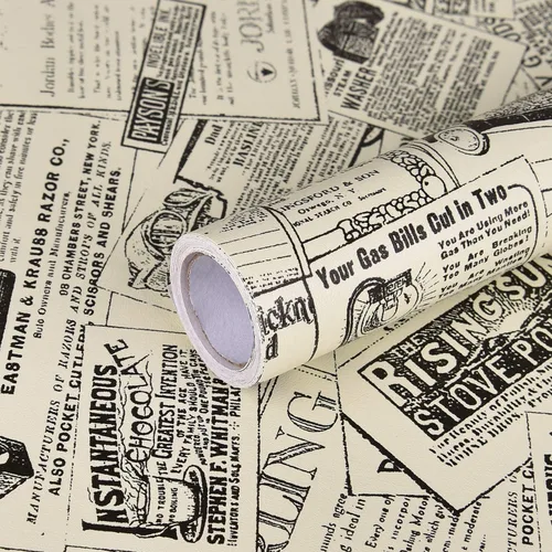 Miniatura 9 de WENMER Papel de contacto de periódico – 17.71 x 118 pulgadas, papel tapiz autoadhesivo vintage para despegar y pegar, rollo de papel de pared
