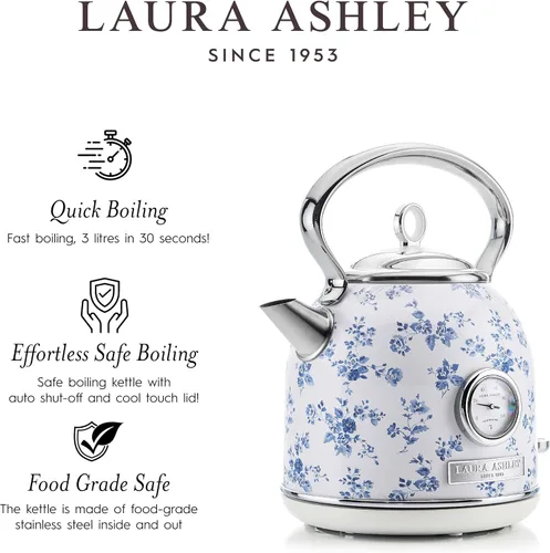 Miniatura 6 de Laura Ashley Hervidor Eléctrico de Acero Inoxidable 1.7 Litros - Hervidor Eléctrico de 1500W de Hervido Rápido para Hervir Agua - Hervidores