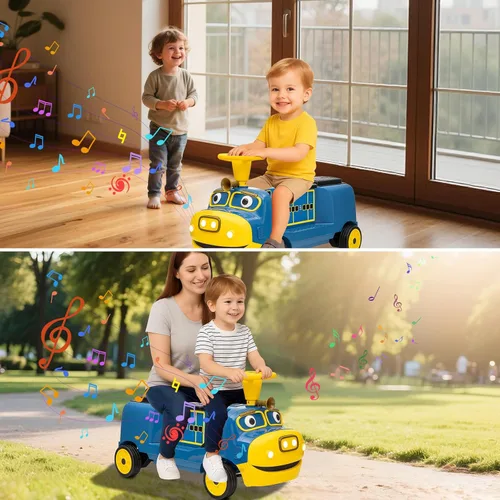 Miniatura 6 de CHUGGINGTON - Tren de 12 V para niños, tren eléctrico de 2 plazas con asiento abatible ajustable, silbato de tren, faro LED, caja de almacenamiento