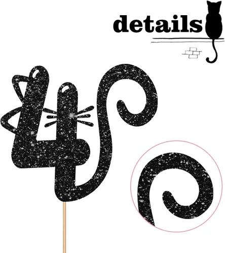 Miniatura 2 de Decoración para tartas de gato de cuatro años, decoración de pastel número 4 para bebé, suministros de fiesta de cumpleaños de gatito, decoración