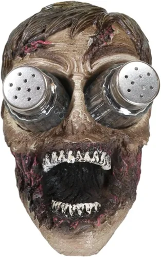 Miniatura 2 de Ebros Walking Undead Gory - Juego de figuras de cabeza de zombi sin ojos y salero y pimentero con pompones de cristal, estatua decorativa de miedo