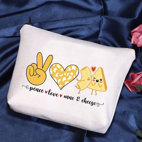 Miniatura 3 de POFULL Divertido Mac y Queso Amor Comida Regalo Paz Amor Mac y Queso Bolsa Cosmética Macarrones Y Queso Regalo, Peace Love Mac Bag