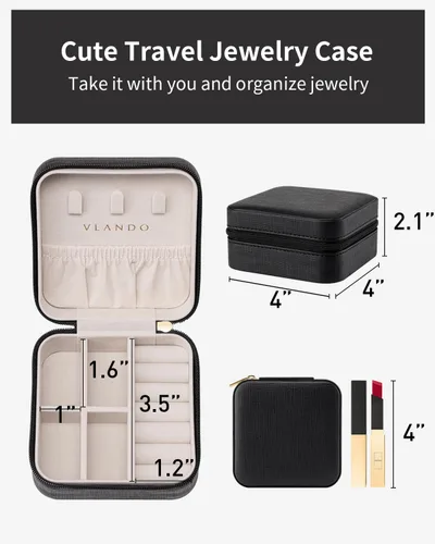 Miniatura 47 de Vlando Regalos de boda – Organizador de viaje de joyería pequeña de piel sintética, estuche de viaje para anillo, mini joyero para aretes, collar