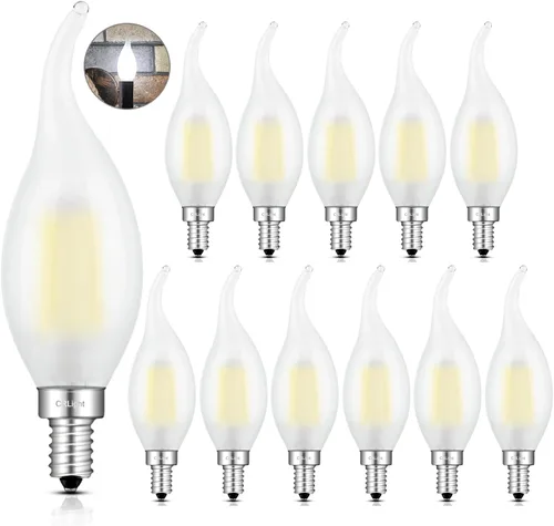 Miniatura 10 de Bombilla LED de candelabro regulable de 2 W, 2700 K, blanco cálido, equivalente a 250 lm 25 W, bombillas de vela de araña E12, punta doblada