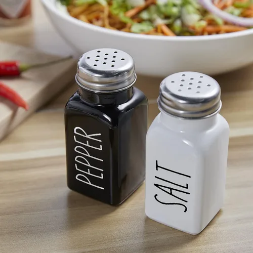Miniatura 4 de Juego de salero y pimentero, salero de vidrio de 2.7 onzas con tapa de acero inoxidable, decoración moderna y accesorios de cocina en blanco y Negro