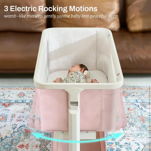 Miniatura 2 de Moisés eléctrico para bebé con movimiento mecedor, 3 en 1, para recién nacido con 5 alturas ajustables, cama automática para niño/niño, rosa