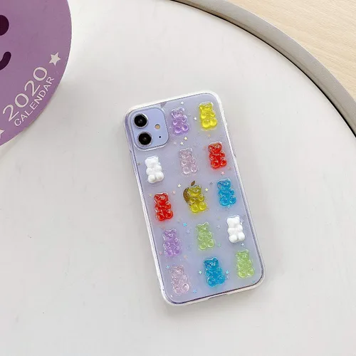 Miniatura 4 de UnnFiko Funda Transparente Bonita para Teléfono iPhone 13 mini, Osos de Dibujos Animados Súper Kawaii, Fundas Protectoras Suaves para Teléfono