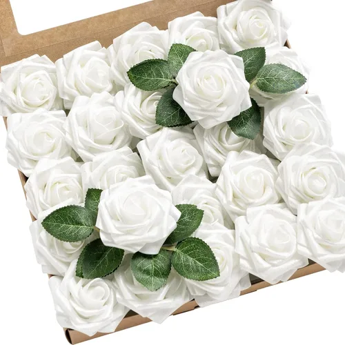 Miniatura 42 de Ling’s Moment - Flores Artificiales, 50 piezas, Rosas Verde Pavo Real con Tallos, 3" de Tacto Real, Espuma DIY para Ramilletes de Boda/Centros