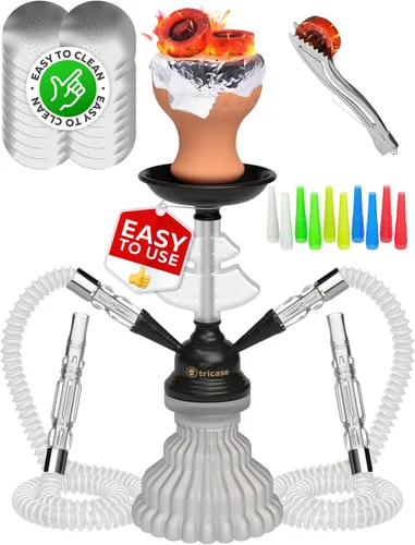 Miniatura 11 de Set de cachimba portátil con todo incluido - Juego de cachimba negro 2 mangueras – LilOne 12” Juego de cachimba mini negra con 2 mangueras, 50