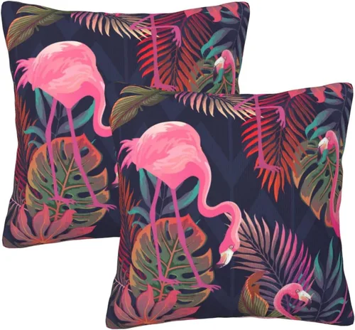 Miniatura 8 de Juego de 2 fundas de almohada con diseño de flamencos rosados con plantas tropicales, fundas para sofá, oficina, dormitorio, decoración del hogar