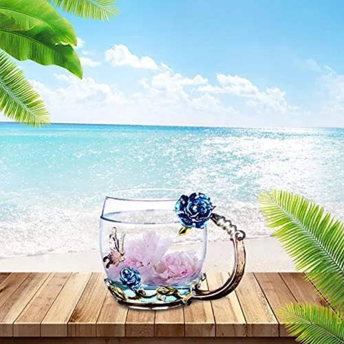 Miniatura 5 de Taza de té, regalos del día de la madre, tazas de café, tazas de café de cristal, tazas de té, hechas a mano, mariposa rosa, 12 onzas (azul) ideal