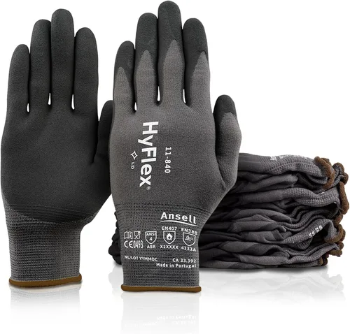 Ansell HyFlex 11-840 - Guantes industriales ergonómicos con revestimiento de nitrilo de nailon y elastano resistentes a la abrasión para automoción