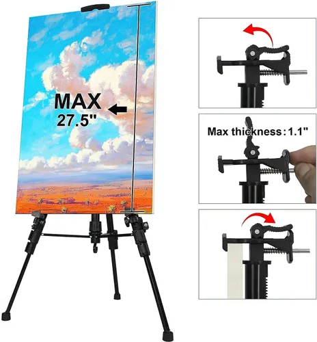Miniatura 4 de Soporte de caballete, caballete ajustable de 20 a 61 pulgadas para adultos, trípode de aluminio con bandeja, caballete de pintura portátil para mesa