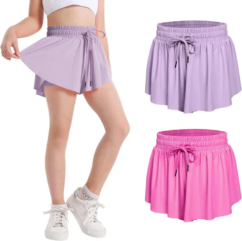 Dizoboee Pantalones cortos fluidos para niñas, pantalones cortos de mariposa para jóvenes, falda atlética, pantalones cortos con bolsillo para niñas