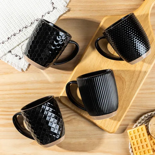 Miniatura 7 de GBhome Juego de 4 tazas de café grandes hechas a mano de 16 onzas con mango grande para capuchino, café con leche, té, cacao caliente, aptas