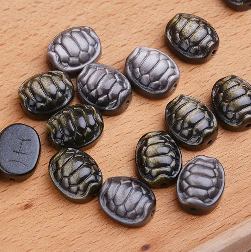 Miniatura 6 de 3 cuentas con colgante de concha de obsidiana de plata dorada de cristal natural tallado, curación