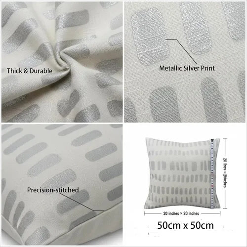 Miniatura 2 de AmaZulu - Funda de almohada decorativa geométrica metálica con estampado plateado, 1 unidad, mezcla de lino natural de 20 x 20 pulgadas, funda