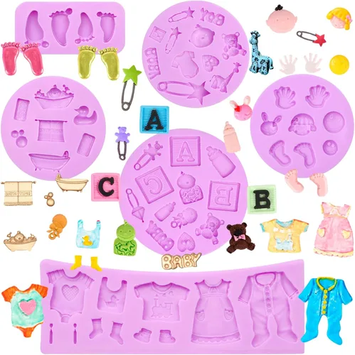 Infovox Baby Feet - Juego de 6 moldes de silicona para decoración de pasteles, chocolate, fondant, gelatina, jabón, cera, arcilla polimérica Púrpura