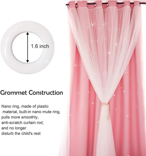 Miniatura 5 de UNISTAR - 2 paneles de cortinas opacas y transparentes con estrellas para dormitorio de niñas, niños, habitación de bebé, cortinas de doble capa