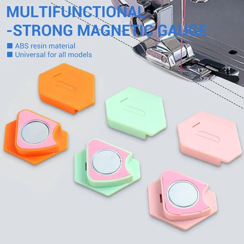 Miniatura 4 de Guía de costura magnética para máquina de coser, 3 piezas, guía de dobladillo poligonal multifuncional con escala, accesorios y suministros