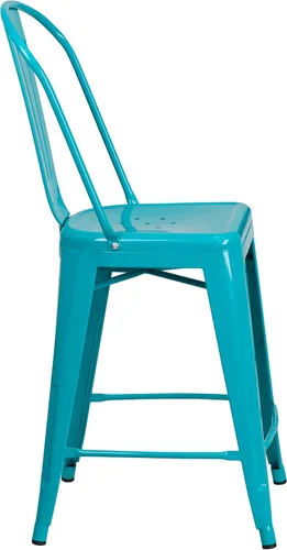 Miniatura 7 de Merrick Lane Stella - Taburete de 24 pulgadas para interiores y exteriores, taburete de metal con acabado de cristal verde azulado y azul, parte