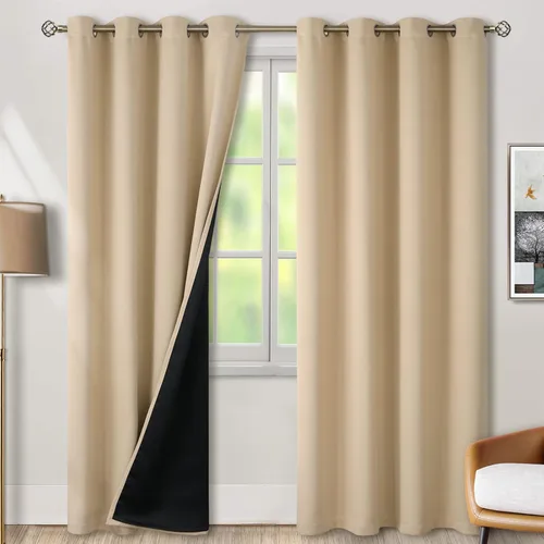 BGment - Cortinas con aislamiento térmico para habitación, 100 % opacas, con forro negro, cortina de doble capa con ojales, reduce el ruido (52 x 84