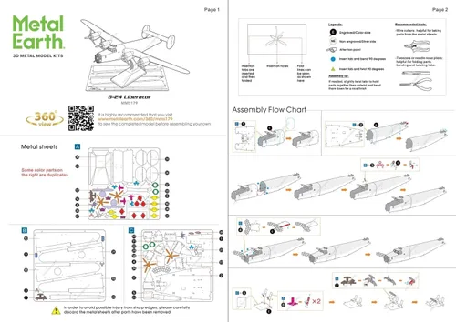 Miniatura 8 de Fascinations Metal Earth B-24 Liberator 3D Kit de modelo de metal