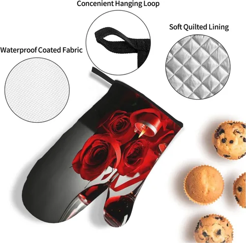 Miniatura 5 de Juego de 4 guantes de horno para copas de vino y velas de vino y soportes para ollas, juego de guantes de cocina resistentes al calor para cocina