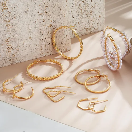 Miniatura 8 de IFKM Juego de 24 pares de aretes de aro dorados para mujeres y niñas, hipoalergénicos, de cadena gruesa, trenzados, abiertos, paquetes de aretes