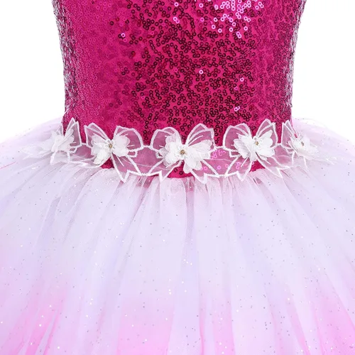 Miniatura 3 de AFAVOM Vestido de ballet de lentejuelas para niñas pequeñas, tutú con falda de tutú de flores con purpurina, leotardo de bailarina, ropa de baile