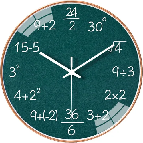 QINFIEY Reloj de pared de matemáticas de 12 pulgadas con movimiento silencioso sin tictac, reloj de pared de cuarzo de calidad para oficina, aula,