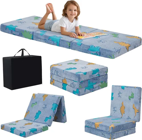 Miniatura 14 de MeMoreCool Colchón de suelo plegable para niños, Glow de 57x22 pulgadas, colchoneta para dormir y guardería para niños pequeños, futón plegable