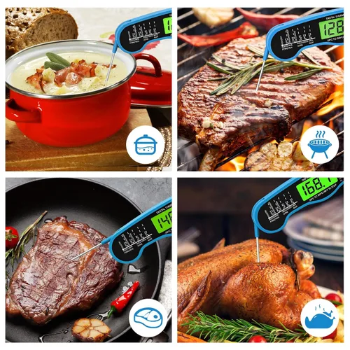 Miniatura 6 de Termómetro de carne de lectura instantánea rápida con luz de fondo, sonda digital impermeable para alimentos, para asar a la parrilla, cocinar, Azul