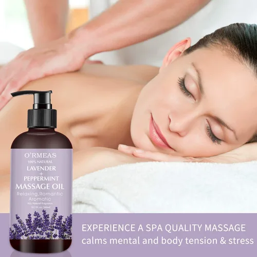 Miniatura 3 de Aceite de masaje con lavanda y menta aceite de masaje para la piel, aceite corporal hidratante para hombres y mujeres, 10.2 onzas líquidas