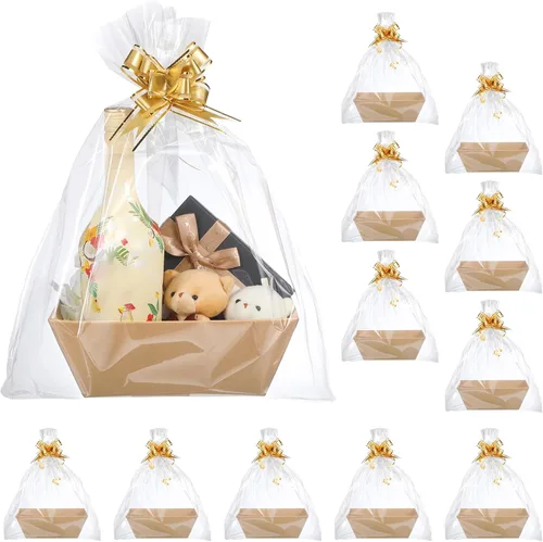 Miniatura 10 de Thenshop 44 Piezas Canasta para Regalos Canasta de Regalo Vacía a Granel Incluye 12 Bandejas de Cartón 12 Bolsas de Plástico y 20 Lazos Decorativos