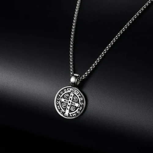 Miniatura 5 de Collar con colgante de medalla de exorcismo de San Benito para hombre acero inoxidable cruz católica romana protección de demonio joyería religiosa