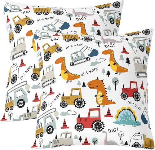 Miniatura 14 de Juego de 2 fundas de almohada de construcción de 16 x 16 pulgadas, fundas de almohada suaves para camiones, fundas de cojín para sala de estar