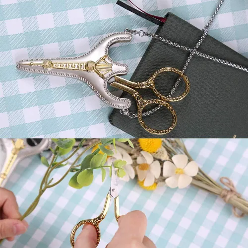 Miniatura 3 de BUTUZE Tijeras de bordado, exquisitas tijeras retro para coser, kit de costura de bordado de acero inoxidable para costura, corte, trabajo de arte