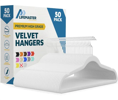 Miniatura 20 de Lifemaster Juego de perchas de plástico antideslizante de terciopelo, juego de 50 piezas antideslizantes con gancho giratorio de 360°, ahorro