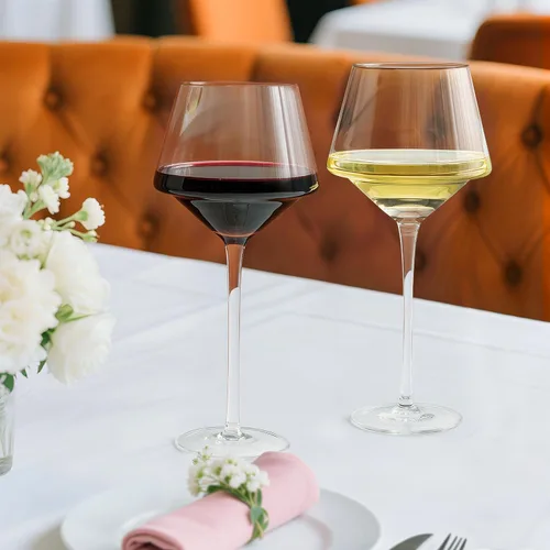 Miniatura 6 de Juego de 4 copas de vino tinto, elegantes copas de vino de tallo largo de 15 onzas en caja de regalo, cristalería de primera calidad para bodas