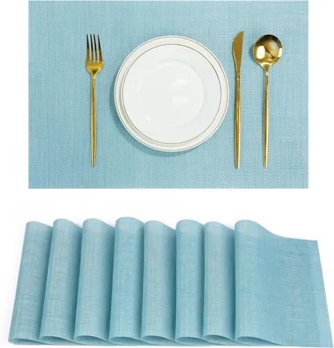 Miniatura 16 de Juego de 6 manteles individuales, antideslizantes, tejido de PVC, fáciles de limpiar, resistentes al calor, para cocina, comedor, decoración Beige